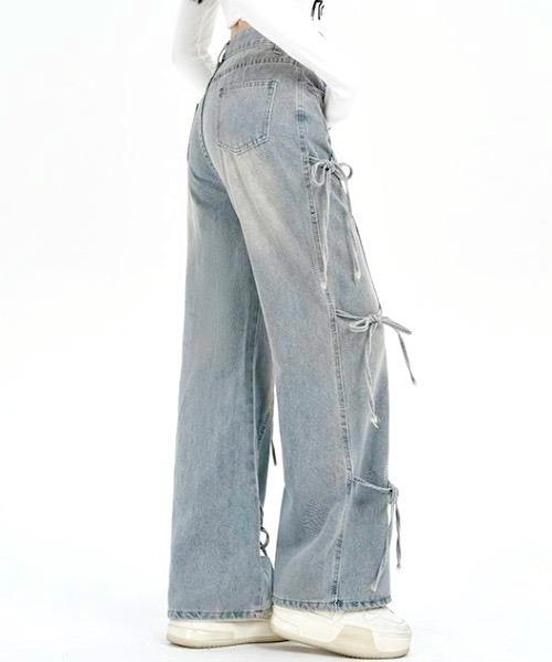 yuue' ( wear )(ユーイ)の「サイドリボンワイドデニムパンツ(デニムパンツ・レディース・ライトブルー・L/M/S)」の7枚目の写真