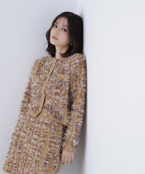 NATURAL BEAUTY BASIC(ナチュラルビューティーベーシック)の「◇フリンジニット SETUP ツイードジャケット(カーディガン/ボレロ・レディース・グレー系その他/ベージュ系その他・FREE)」の2枚目の写真