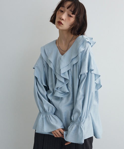 セール】ビッグカラーフリルブラウス（シャツ/ブラウス