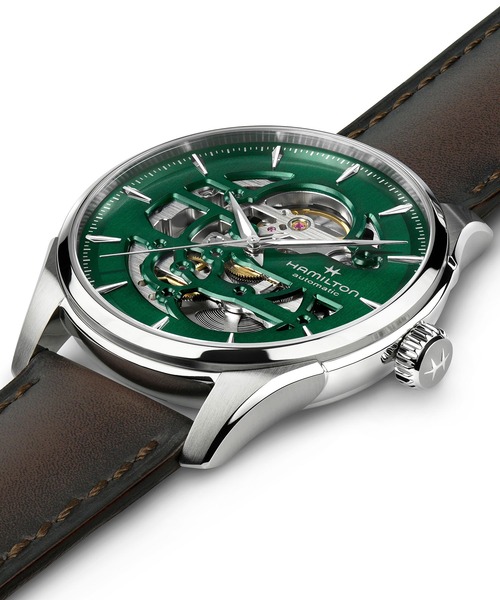 HAMILTON（ハミルトン）の「HAMILTON [ハミルトン] 腕時計 Jazzmaster （ジャズマスター） Skeleton オート 自動巻き 40MM グリーン×ブラウン（アナログ腕時計・メンズ・グリーン・FREE）」の4枚目の写真