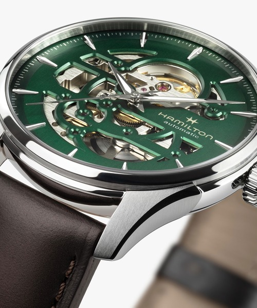 HAMILTON（ハミルトン）の「HAMILTON [ハミルトン] 腕時計 Jazzmaster （ジャズマスター） Skeleton オート 自動巻き 40MM グリーン×ブラウン（アナログ腕時計・メンズ・グリーン・FREE）」の6枚目の写真