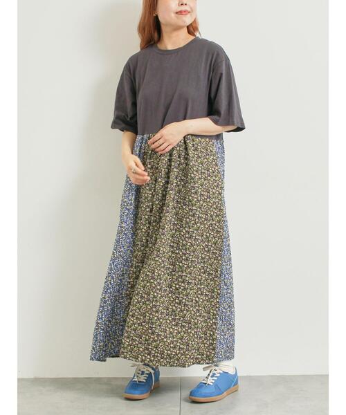 SM2(エスエムツー)の「パッチワーク花柄ドッキングワンピース(ワンピース・レディース・チャコールグレー/グレー/ベージュ・F)」の2枚目の写真