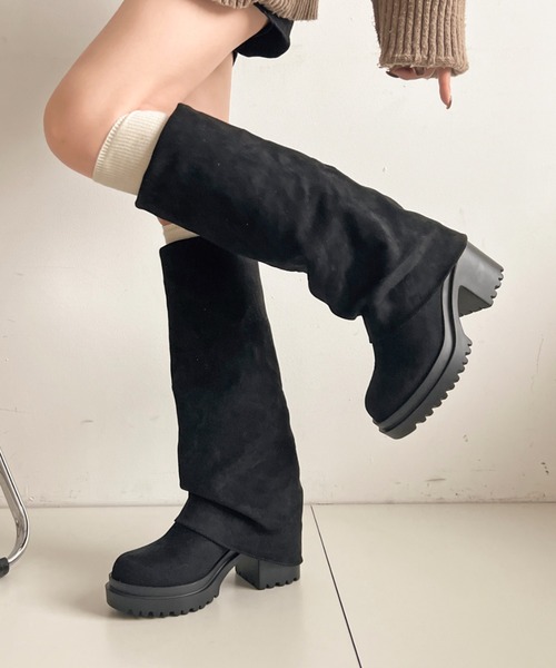 Shoes in Closet（シューズインクローゼット）の「《#防菌》厚底 ヒールアップ  消臭 ストレッチ カバー ロングブーツ 2668（ブーツ・レディース・ブラック系8/ブラック・M/S/LL/L）」の2枚目の写真