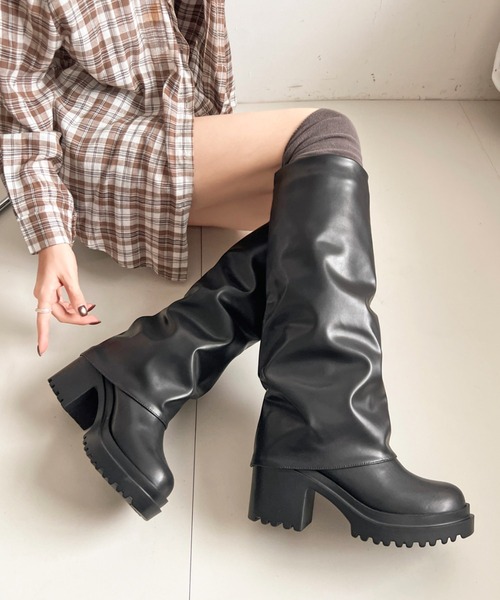 Shoes in Closet（シューズインクローゼット）の「《#防菌》厚底 ヒールアップ  消臭 ストレッチ カバー ロングブーツ 2668（ブーツ・レディース・ブラック系8/ブラック・M/S/LL/L）」の6枚目の写真