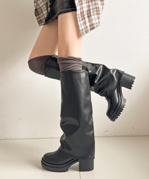 Shoes in Closet（シューズインクローゼット）の「《#防菌》厚底 ヒールアップ  消臭 ストレッチ カバー ロングブーツ 2668（ブーツ・レディース・ブラック系8/ブラック・M/S/LL/L）」の3枚目の写真
