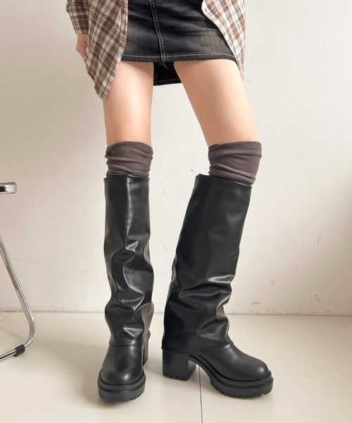 Shoes in Closet（シューズインクローゼット）の「《#防菌》厚底 ヒールアップ  消臭 ストレッチ カバー ロングブーツ 2668（ブーツ・レディース・ブラック系8/ブラック・M/S/LL/L）」の4枚目の写真