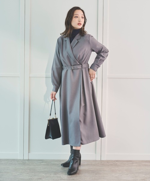 Sirin(シリン)の「ウエストベルトカシュクールワンピース【2サイズ展開】(ワンピース・レディース・グレー/ネイビー・X-SMALL/SMALL)」の1枚目の写真