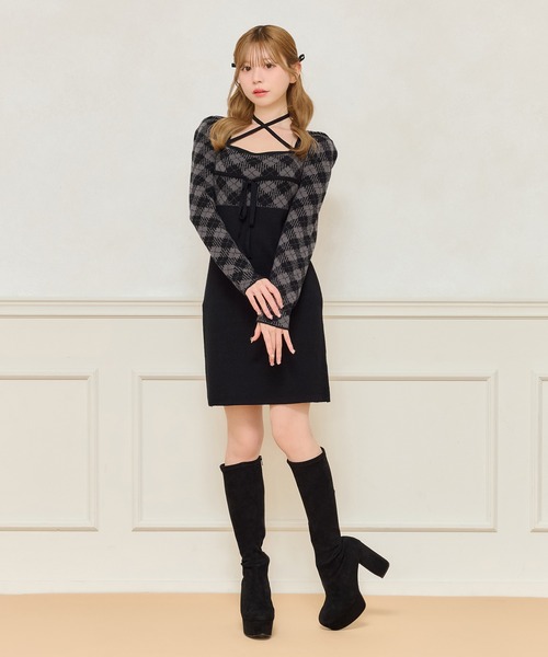 apres jour クロスリボンニットワンピース セール】クロスリボンニットミニワンピース（ワンピース）｜apres jour