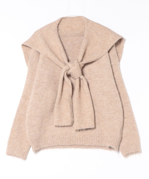 LAULEN(ローレン)の「v neck knit pullover shawl set /Vネックショール付き長袖ニットプルオーバー(ニット/セーター・レディース・ブラウン/ベージュ/オートミール・FREE)」の3枚目の写真