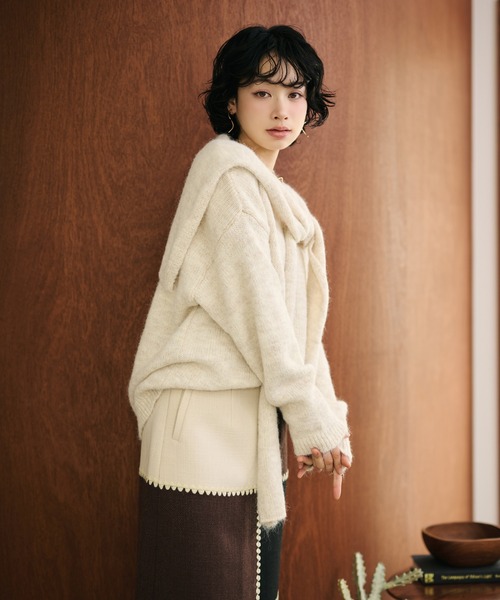 LAULEN(ローレン)の「v neck knit pullover shawl set /Vネックショール付き長袖ニットプルオーバー(ニット/セーター・レディース・ブラウン/ベージュ/オートミール・FREE)」の7枚目の写真