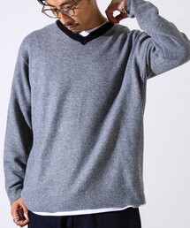 【配色リブが映える大人ニット】GR刺繍 浅Vネックプルオーバーニット