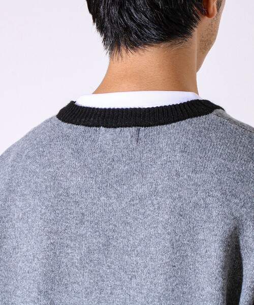 GLOSTER（グロスター）の「【配色リブが映える大人ニット】GR刺繍 浅Vネックプルオーバーニット（ニット/セーター・メンズ・オフホワイト/グレー/ブラック・S/M/L）」の16枚目の写真