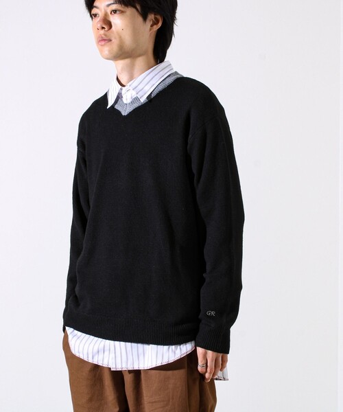 GLOSTER（グロスター）の「【配色リブが映える大人ニット】GR刺繍 浅Vネックプルオーバーニット（ニット/セーター・メンズ・オフホワイト/グレー/ブラック・S/M/L）」の20枚目の写真