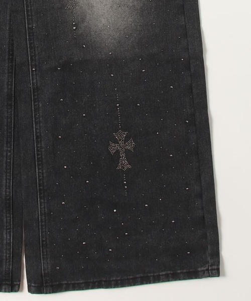.KOM(ドットコム)の「A'GEM/9 × .kom 『.KOM/ドットケーオーエム』Rhinestone Washed Wide Denim Pants/ラインストーンウォッシュワイドデニム(デニムパンツ・レディース・ブラック・M)」の8枚目の写真