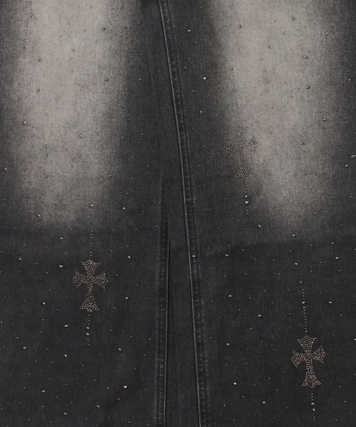 .KOM(ドットコム)の「A'GEM/9 × .kom 『.KOM/ドットケーオーエム』Rhinestone Washed Wide Denim Pants/ラインストーンウォッシュワイドデニム(デニムパンツ・レディース・ブラック・M)」の7枚目の写真