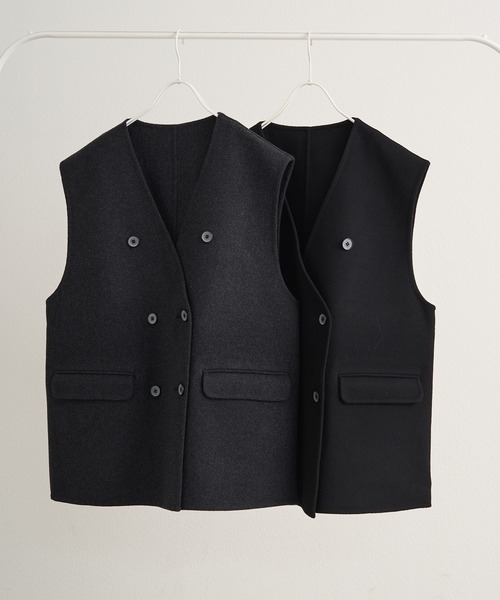 PUAL CE CIN（ピュアルセシン）の「ハンドメイド風ウール混ジレベスト（その他アウター・レディース・ブラック/チャコールグレー・FREE）」の3枚目の写真