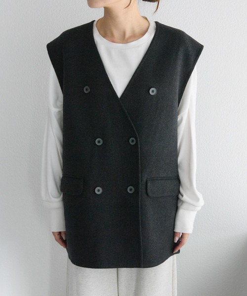 PUAL CE CIN（ピュアルセシン）の「ハンドメイド風ウール混ジレベスト（その他アウター・レディース・ブラック/チャコールグレー・FREE）」の21枚目の写真