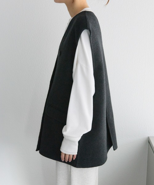 PUAL CE CIN（ピュアルセシン）の「ハンドメイド風ウール混ジレベスト（その他アウター・レディース・ブラック/チャコールグレー・FREE）」の22枚目の写真