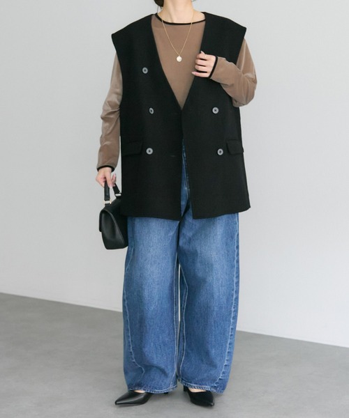 PUAL CE CIN（ピュアルセシン）の「ハンドメイド風ウール混ジレベスト（その他アウター・レディース・ブラック/チャコールグレー・FREE）」の15枚目の写真