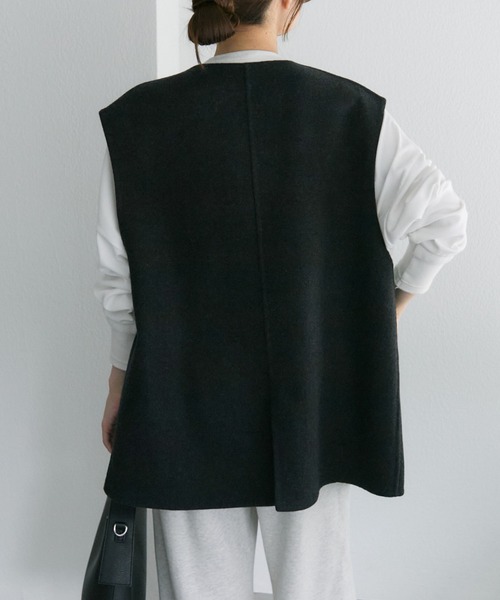 PUAL CE CIN（ピュアルセシン）の「ハンドメイド風ウール混ジレベスト（その他アウター・レディース・ブラック/チャコールグレー・FREE）」の8枚目の写真