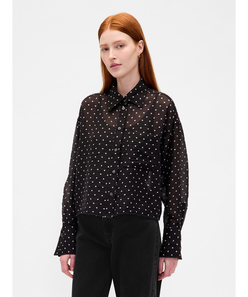 GAP(ギャップ)の「シアー ストレートヘム クロップドシャツ(シャツ/ブラウス・レディース・ブラック/ブラック系その他・XS/S/M/L/XXS)」の2枚目の写真