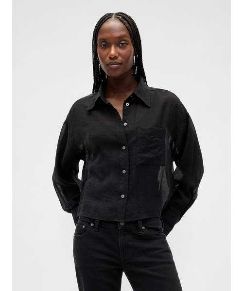 GAP(ギャップ)の「シアー ストレートヘム クロップドシャツ(シャツ/ブラウス・レディース・ブラック/ブラック系その他・XS/S/M/L/XXS)」の1枚目の写真