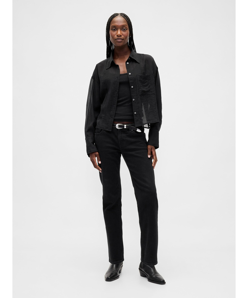 GAP(ギャップ)の「シアー ストレートヘム クロップドシャツ(シャツ/ブラウス・レディース・ブラック/ブラック系その他・XS/S/M/L/XXS)」の3枚目の写真