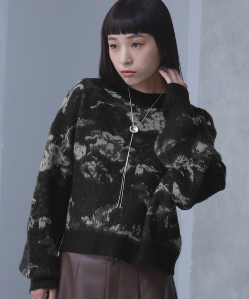 セール】ニュアンスフラワー柄シャギーニットプルオーバー（ニット