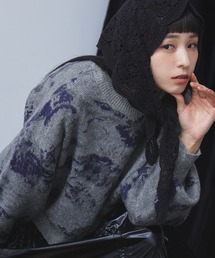 ニュアンスフラワー柄シャギーニットプルオーバー