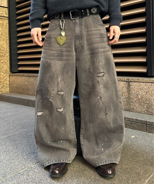 DIRTY DAMAGE BAGGY DENIM PANTS／ヴィンテージライクダメージバギー