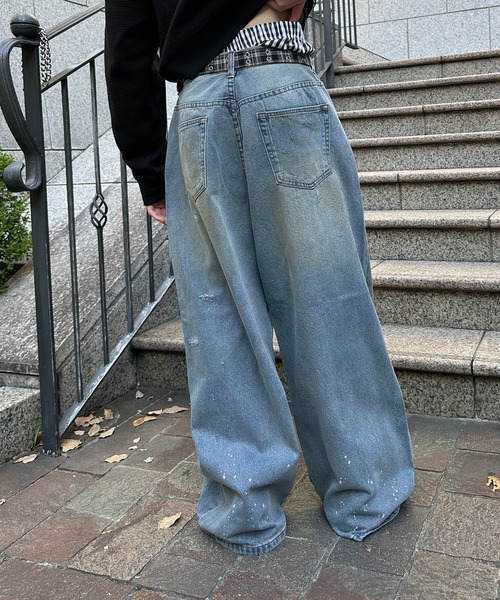 DIRTY DAMAGE BAGGY DENIM PANTS／ヴィンテージライクダメージバギー