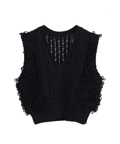 merrylatte（メリーラテ）の「ショートフリンジニットベスト（ベスト・レディース・アイボリー/ブラック/グレー・FREE）」の15枚目の写真