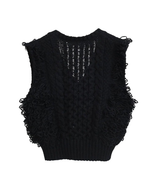 merrylatte（メリーラテ）の「ショートフリンジニットベスト（ベスト・レディース・アイボリー/ブラック/グレー・FREE）」の16枚目の写真