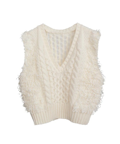 merrylatte（メリーラテ）の「ショートフリンジニットベスト（ベスト・レディース・アイボリー/ブラック/グレー・FREE）」の19枚目の写真