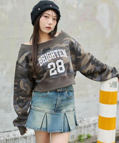 rinko【新品】ボンディングオフショルスウェット WEGO/【25年秋冬新作】オフショルショートスウェット（スウェット