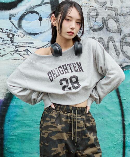 WEGO/【25年秋冬新作】オフショルショートスウェット（スウェット