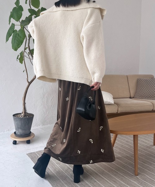 Rejoule(リジュール)の「フラワー刺繍ベロアロングスカート(スカート・レディース・ブラウン/ブラック・S/M)」の8枚目の写真