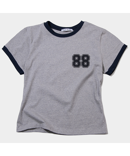 PLACE STUDIO(プレイススタジオ)の「ベーシックグラフィック配色リングセミクロップショート半袖Tシャツ _ 2COLOR(Tシャツ/カットソー・レディース・グレー/ブラック・FREE)」の2枚目の写真