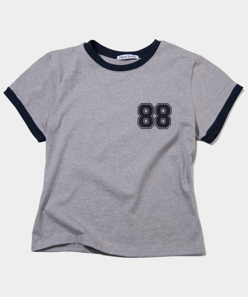 PLACE STUDIO(プレイススタジオ)の「ベーシックグラフィック配色リングセミクロップショート半袖Tシャツ _ 2COLOR(Tシャツ/カットソー・レディース・グレー/ブラック・FREE)」の3枚目の写真