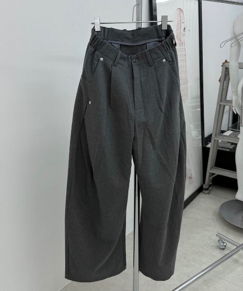 Never mind the XU / Chikashitsu+(ネバーマインド ザ エックスユー / チカシツプラス)の「【Nerd out XU】side tuck slacks / 【ナードアウトエックスユー】サイドタックスラックス <着用動画あり>(スラックス・メンズ・グレー/ブラック・M/L)」の9枚目の写真