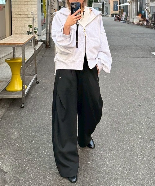Never mind the XU / Chikashitsu+(ネバーマインド ザ エックスユー / チカシツプラス)の「【Nerd out XU】side tuck slacks / 【ナードアウトエックスユー】サイドタックスラックス <着用動画あり>(スラックス・メンズ・グレー/ブラック・M/L)」の16枚目の写真