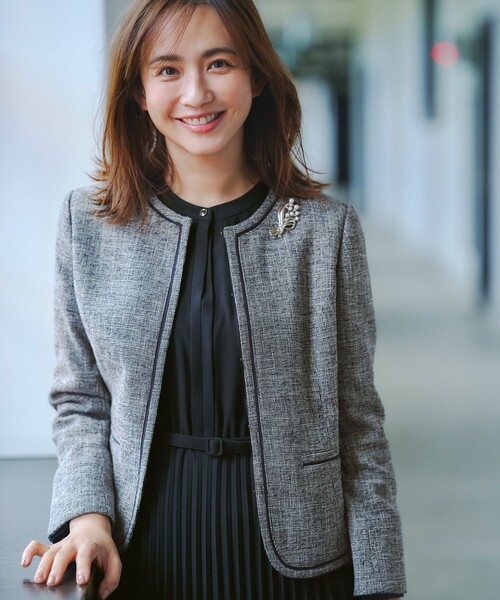 ANY SIS(エニィスィス)の「ライトストレッチ ツイード ジャケット(ノーカラージャケット・レディース・ネイビー系6/ライトグレー系6・X-SMALL)」の12枚目の写真