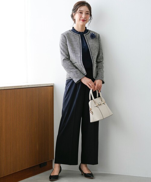 ANY SIS(エニィスィス)の「ライトストレッチ ツイード ジャケット(ノーカラージャケット・レディース・ネイビー系6/ライトグレー系6・X-SMALL)」の13枚目の写真