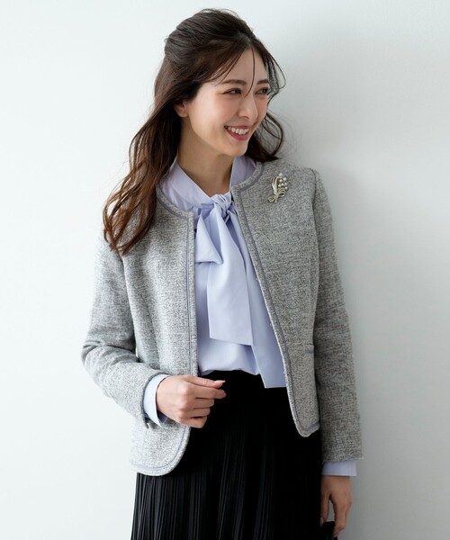 ANY SIS(エニィスィス)の「ライトストレッチ ツイード ジャケット(ノーカラージャケット・レディース・ネイビー系6/ライトグレー系6・X-SMALL)」の17枚目の写真