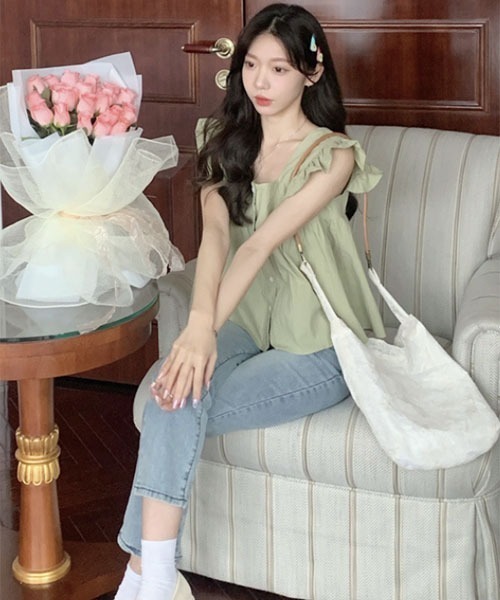 i-dare(アイディア)の「【i-dare】フリル フレンチ スリーブ ブラウス(シャツ/ブラウス・レディース・アイボリー/パープル/グリーン・MEDIUM/X-LARGE/LARGE)」の7枚目の写真