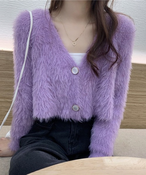 VIBGYOR(ヴィブジョー)の「【EIZZ/アイズ】シャギーニット Vネック クロップドカーディガン(カーディガン/ボレロ・レディース・パープル/ホワイト/ブラック/ブルー・FREE)」の7枚目の写真