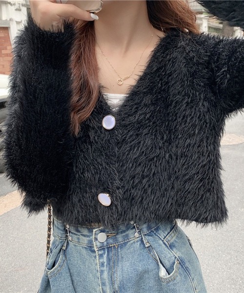 VIBGYOR(ヴィブジョー)の「【EIZZ/アイズ】シャギーニット Vネック クロップドカーディガン(カーディガン/ボレロ・レディース・パープル/ホワイト/ブラック/ブルー・FREE)」の16枚目の写真