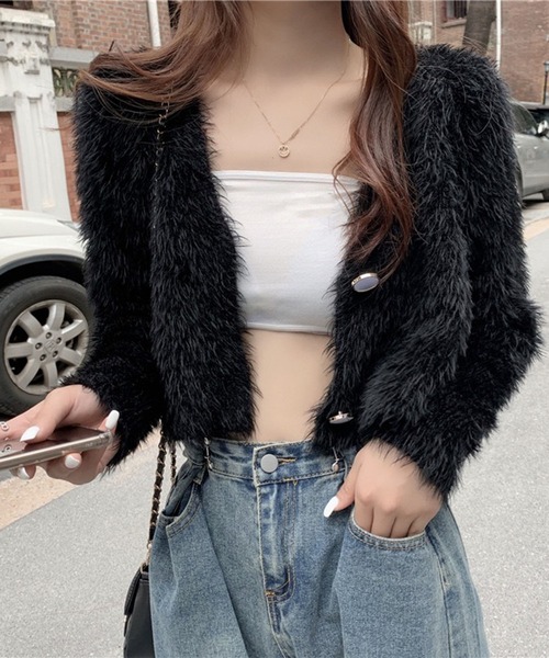 VIBGYOR(ヴィブジョー)の「【EIZZ/アイズ】シャギーニット Vネック クロップドカーディガン(カーディガン/ボレロ・レディース・パープル/ホワイト/ブラック/ブルー・FREE)」の18枚目の写真