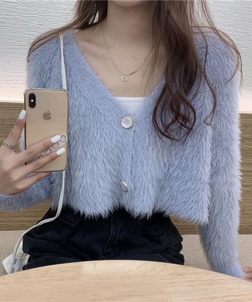 VIBGYOR(ヴィブジョー)の「【EIZZ/アイズ】シャギーニット Vネック クロップドカーディガン(カーディガン/ボレロ・レディース・パープル/ホワイト/ブラック/ブルー・FREE)」の20枚目の写真