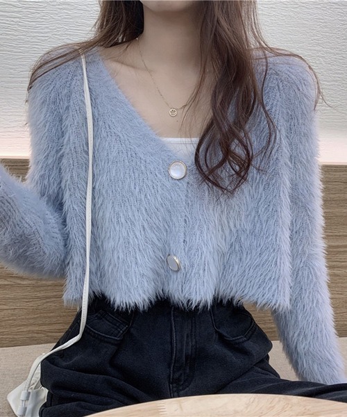 VIBGYOR(ヴィブジョー)の「【EIZZ/アイズ】シャギーニット Vネック クロップドカーディガン(カーディガン/ボレロ・レディース・パープル/ホワイト/ブラック/ブルー・FREE)」の21枚目の写真